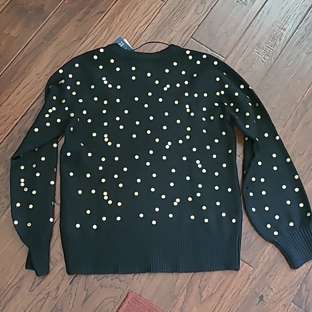 NWT Crown & Ivy Black Crew Neck Sweater with Gold Polka-dots Size XL - Picture 2 of 6
